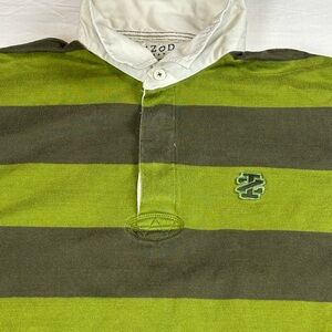 Vtg IZOD Green Striped Men's Rugby Polo Shirt Large